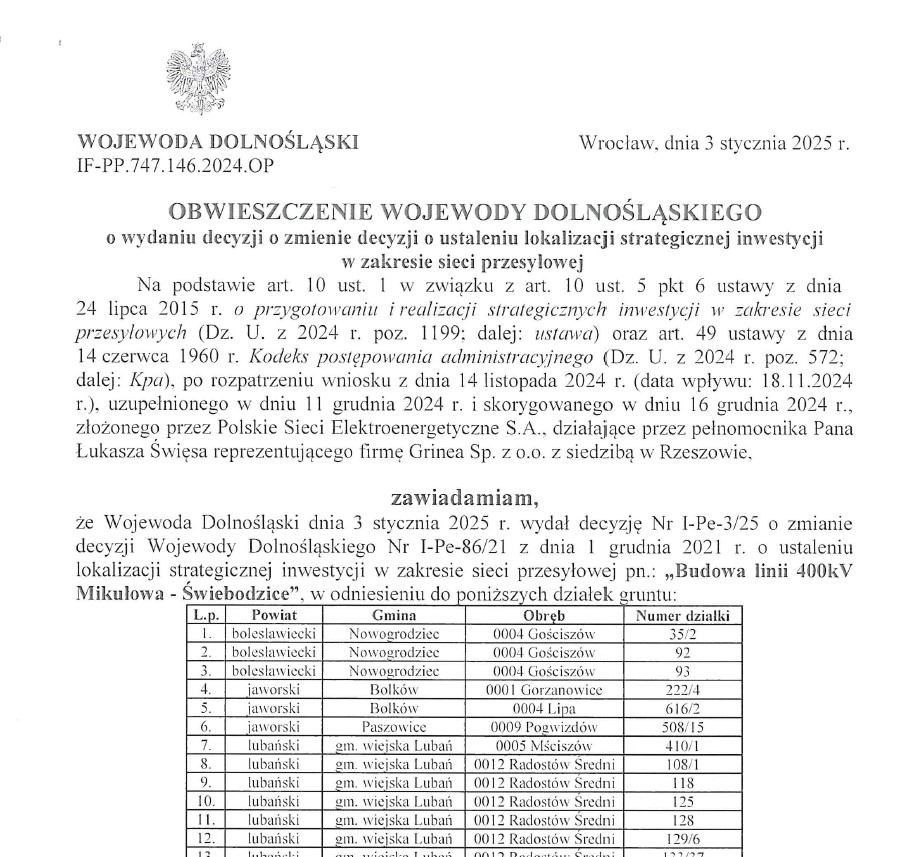 OBWIESZCZENIE Wojewody Dolnośląskiego