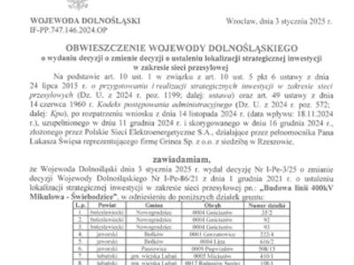 OBWIESZCZENIE Wojewody Dolnośląskiego