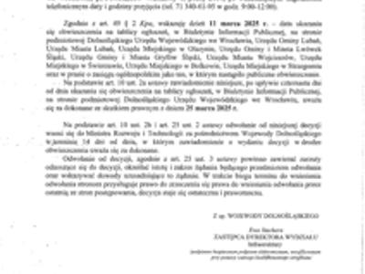 Obwieszczenie Wojewody Dolnośląskiego z dnia 03 marca2025 r., znak: IF-PP.747.1.2025.AK