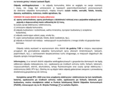 KOMUNIKAT  w sprawie zbiórki odpadów wielkogabarytowych