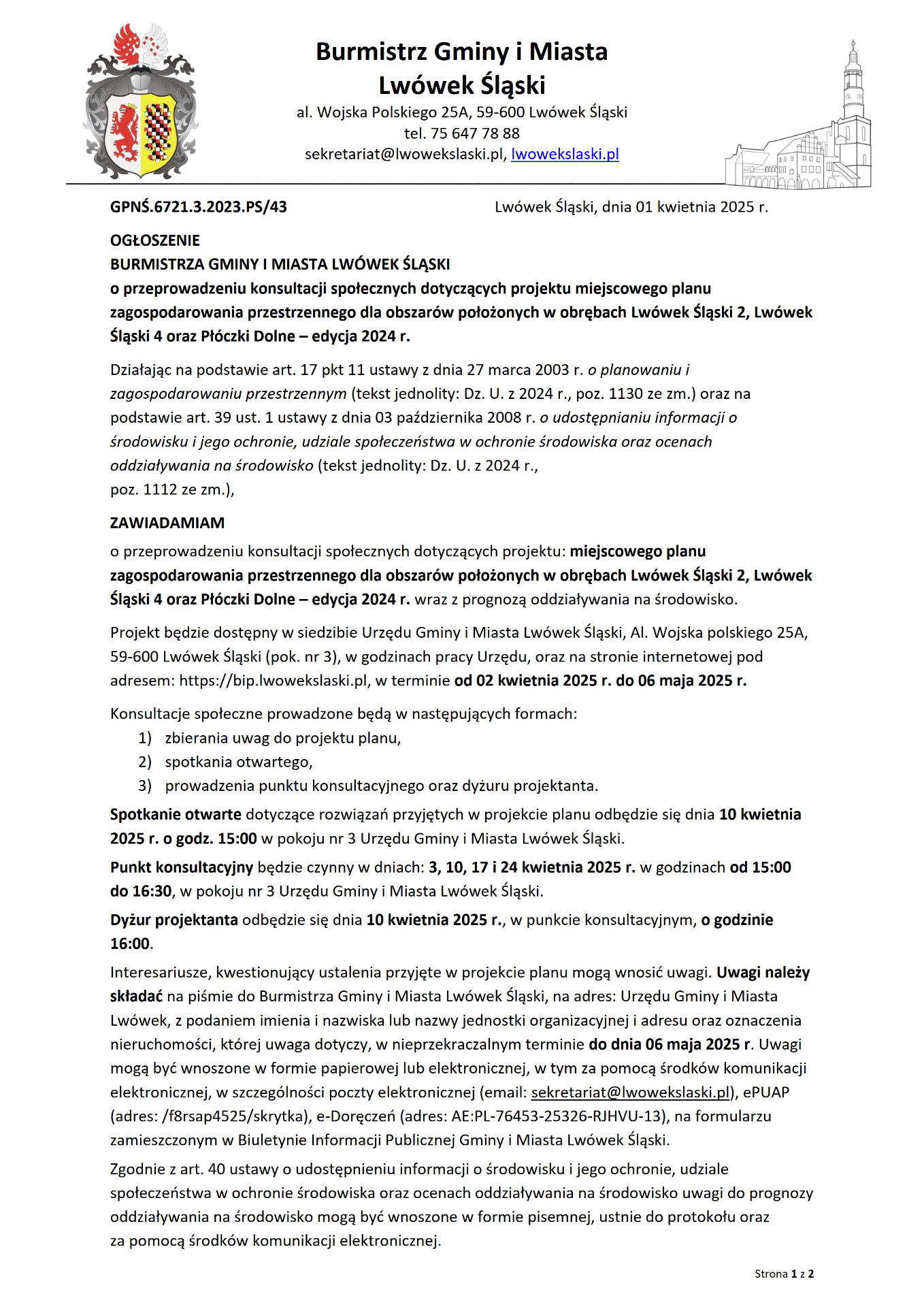 Ogłoszenie Burmistrza Gminy i Miasta Lwówek Śląski