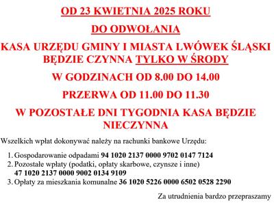 KASA BĘDZIE NIECZYNNA