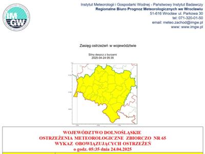 OSTRZEŻENIA  METEOROLOGICZNE  ZBIORCZO  NR 65