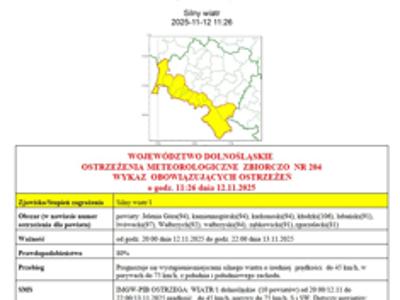 OSTRZEŻENIA  METEOROLOGICZNE  ZBIORCZO  NR 204