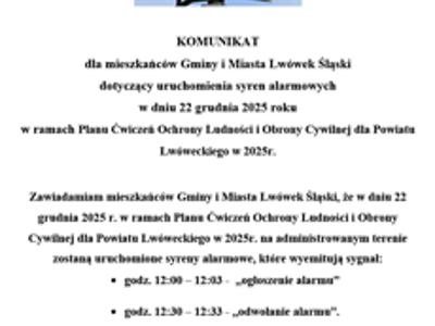 Uruchomienie syren alarmowych w dniu 22 grudnia 2025 roku