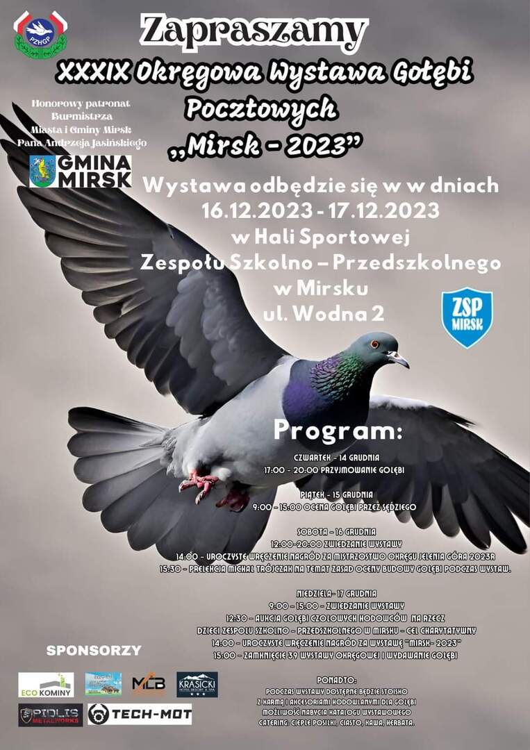 Plakat wystawy gołębi w Mirsku 