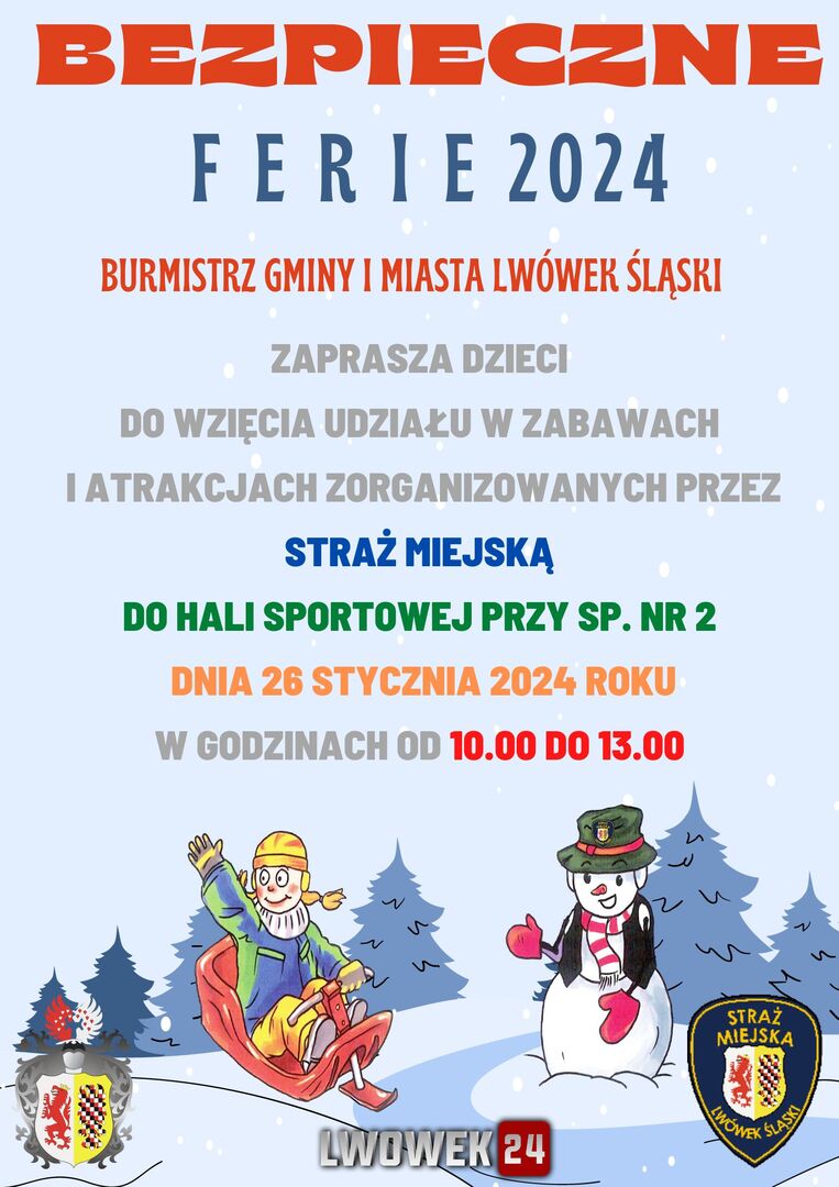 Plakat imprezy Bezpieczne Ferie 2024