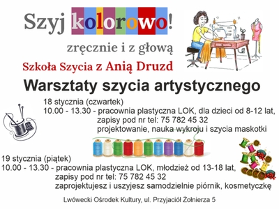 Afisz - Warsztaty szycia artystycznego 18-19 stycznia 2024 roku