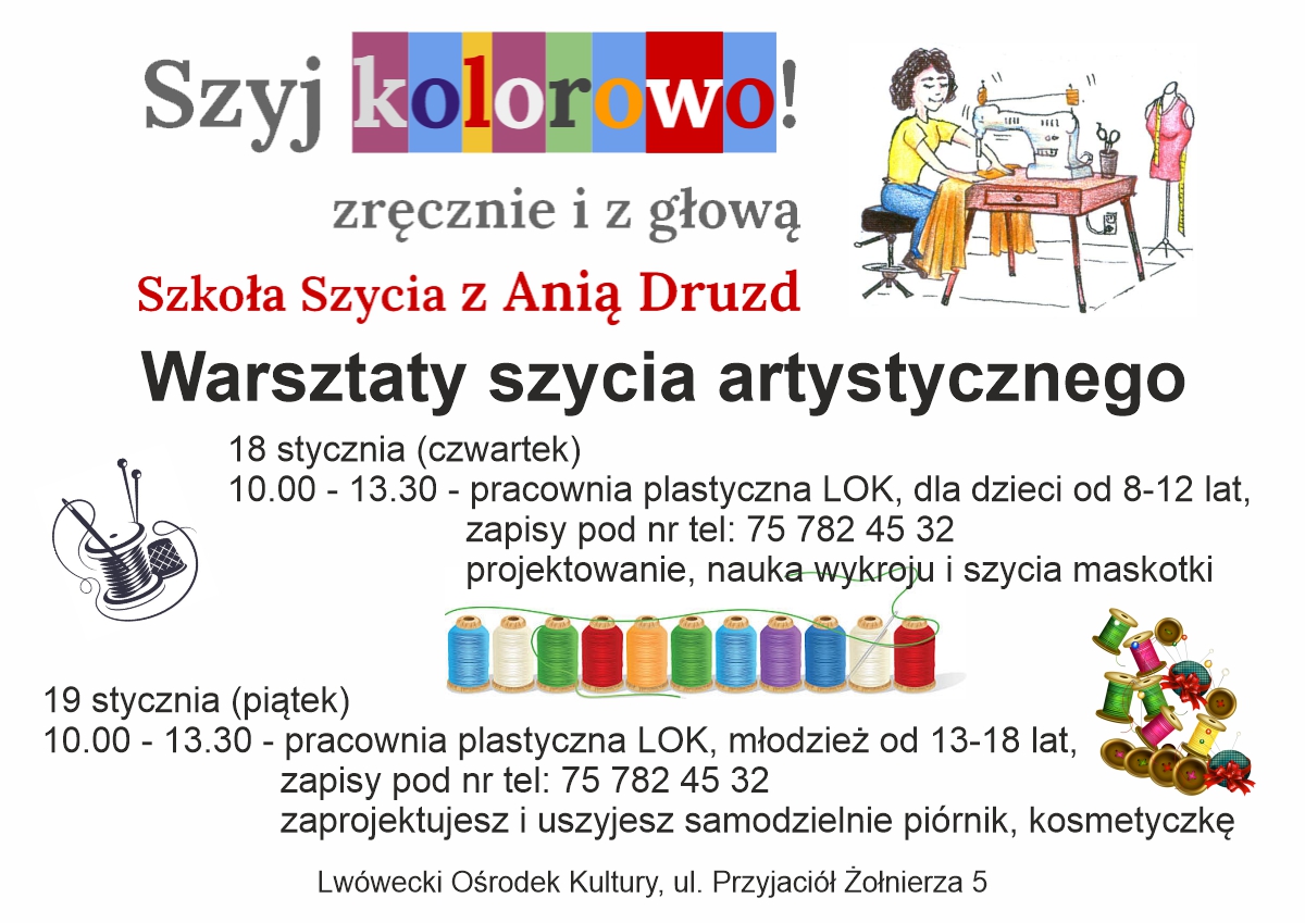 Afisz - Warsztaty szycia artystycznego 18-19 stycznia 2024 roku