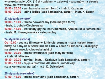 PROGRAM FERII W LWÓWECKIM OŚRODKU KULTURY 22-26 I 2024