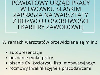Powiatowy Urząd Pracy w Lwówku Śląskim zaprasza na Warsztaty z Rozwoju Osobowości i Kariery Zawodowej