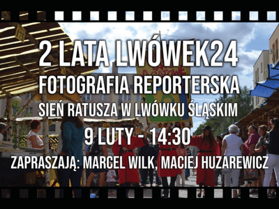 Baner o otwarciu wystawy reporterskiej w lwóweckim ratuszu
