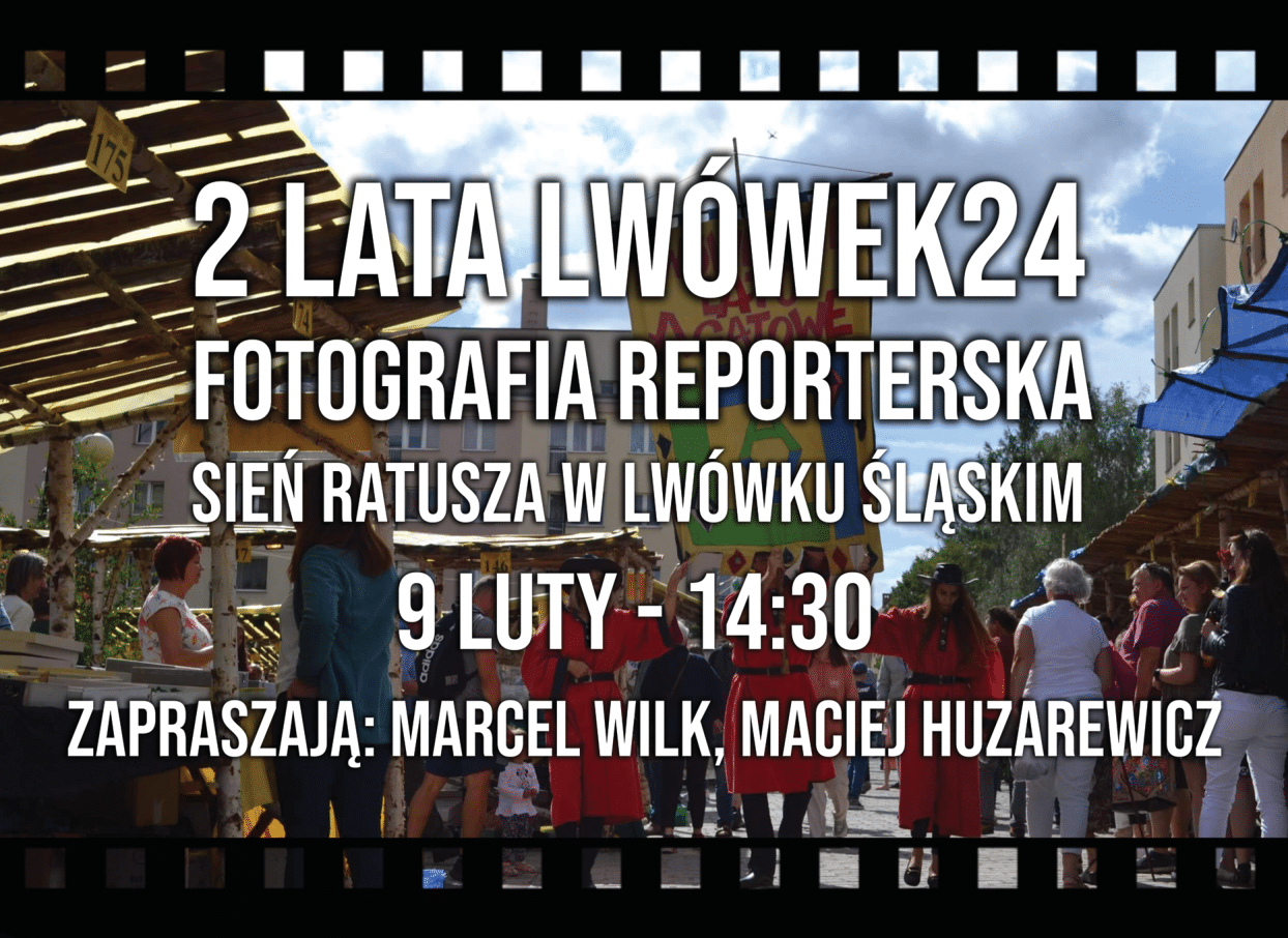 Baner o otwarciu wystawy reporterskiej w lwóweckim ratuszu