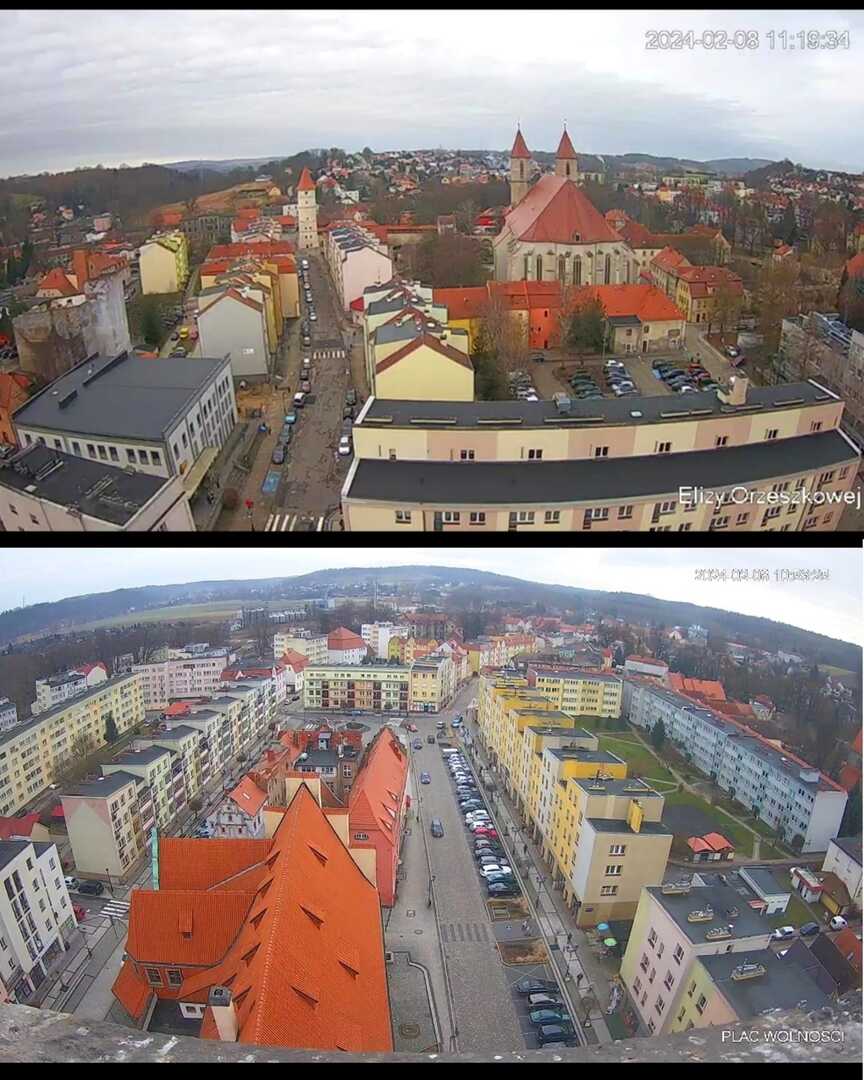 Widok z kamer na wieży ratusza w Lwówku Śląskim
