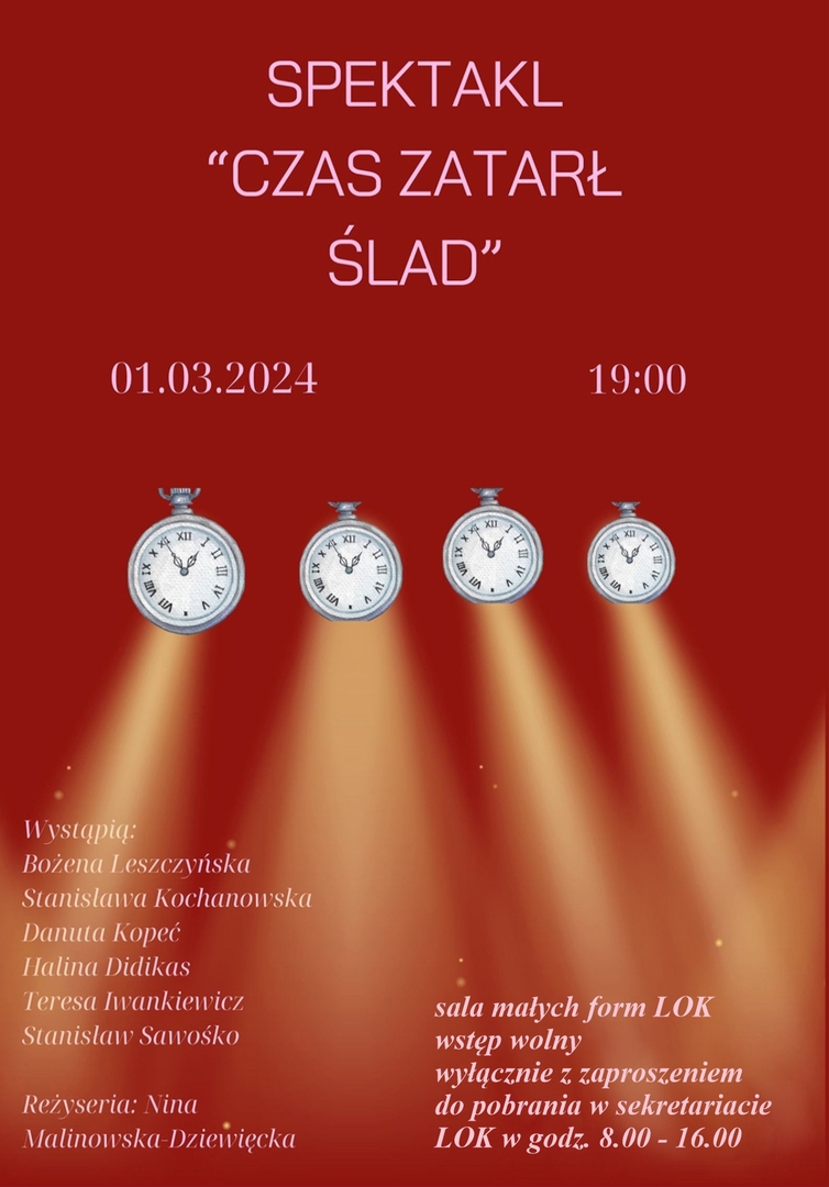 Afisz spektaklu pt. Czas zatarł ślad