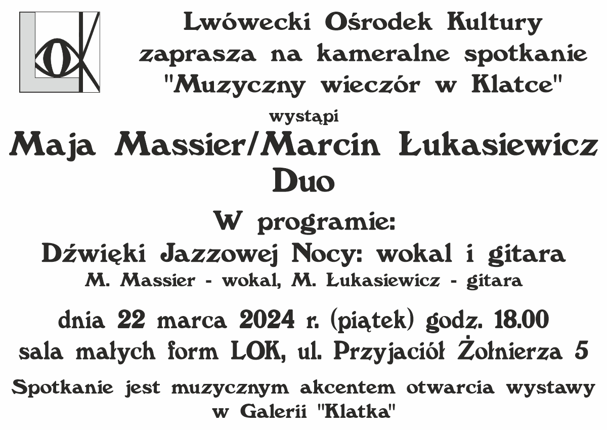 22 MARCA ZAPRASZAMY NA KONCERT "DŹWIĘKI JAZZOWEJ NOCY"