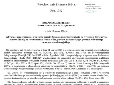 Rozporządzeniem nr 7 Wojewody Dolnośląskiego z dnia 13 marca 2024 r.