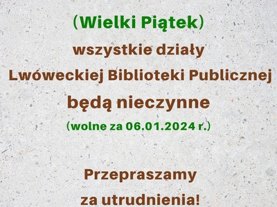 Informacja o zamknięciu biblioteki 29 marca