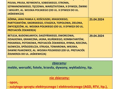 HARMONOGRAM ODBIORU ODPADÓW WIELKOGABARYTOWYCH
TEREN MIASTA LWÓWEK ŚL.