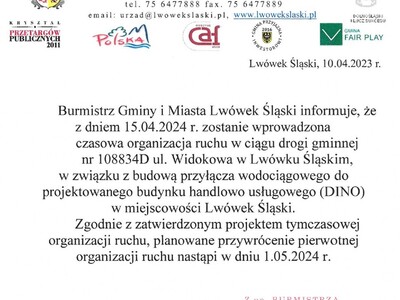 Czasowa organizacja ruchu w ciągu drogi gminnej nr 108834D ul. Widokowa w Lwówku Śląskim