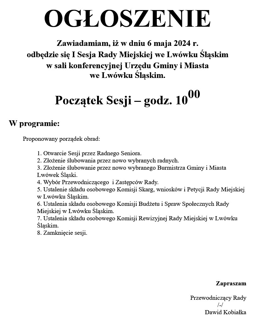  I Sesja Rady Miejskiej we Lwówku Śląskim
