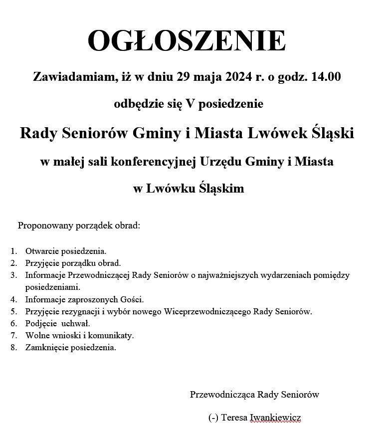 posiedzenie Rady Seniorów Gminy i Miasta Lwówek Śląski
