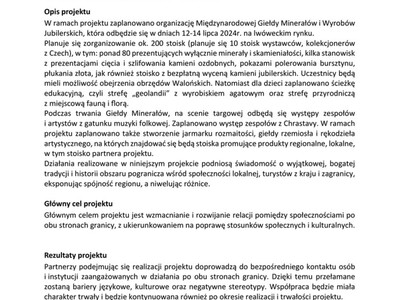 Projekt pn. Międzynarodowa Giełda Minerałów i Wyrobów Jubilerskich w Lwówku Śl.
