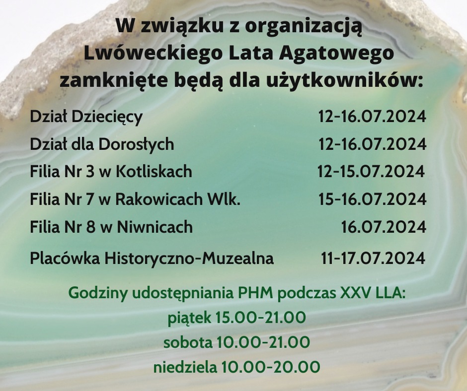 PLACÓWKA MUZEALNA I BIBLIOTEKA PODCZAS LATA AGATOWEGO