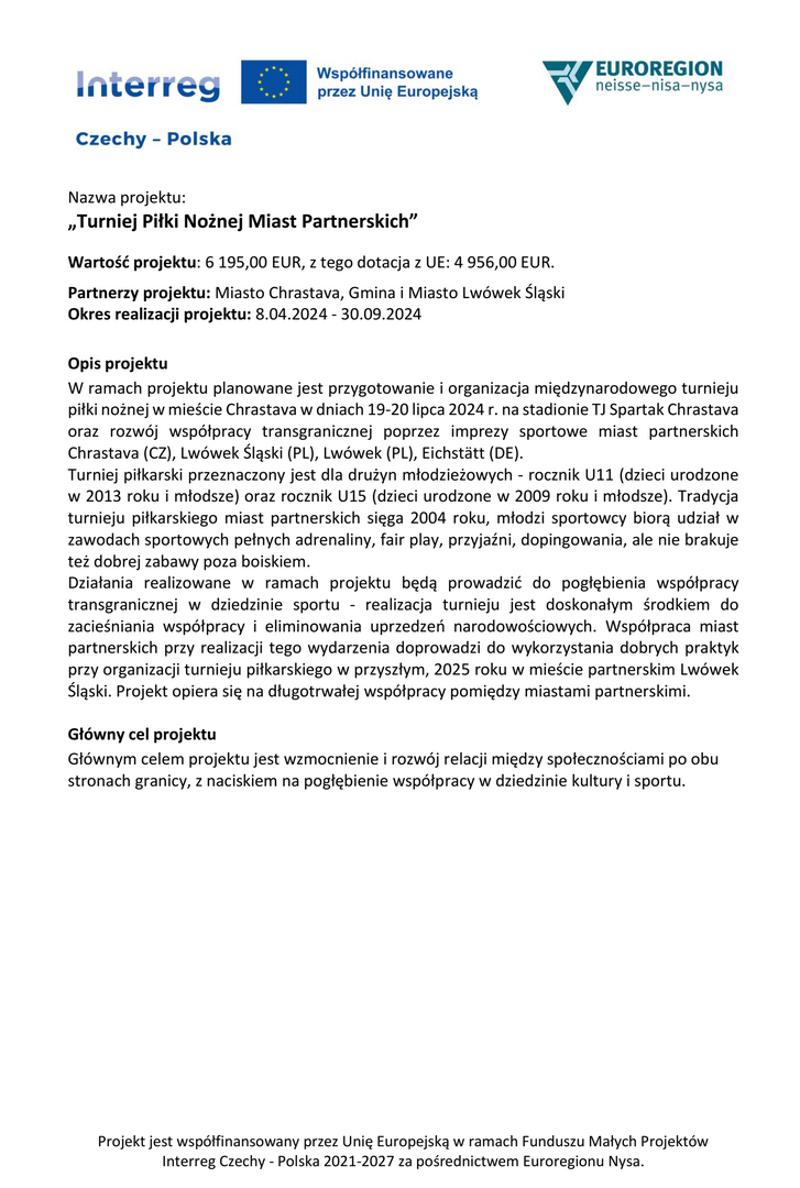 Projekt „Turniej Piłki Nożnej Miast Partnerskich”