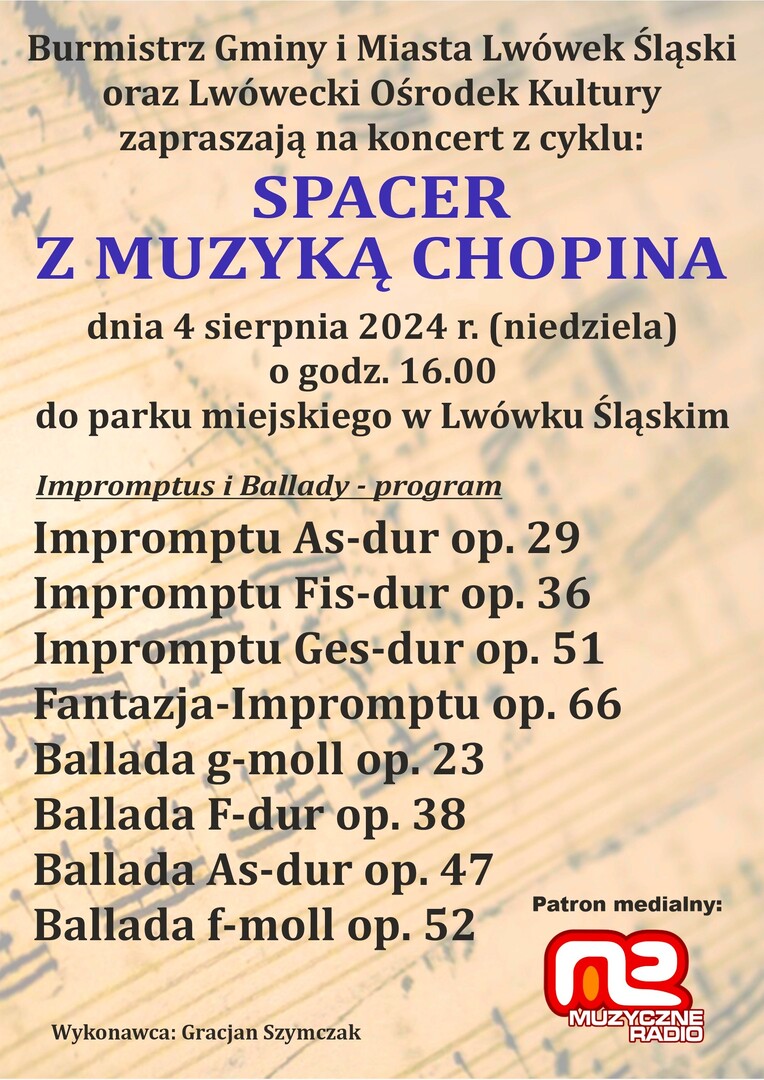 Pan Burmistrz zaprasza na "Spacer z muzyką Chopina"