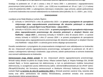 OGŁOSZENIE BURMISTRZA GMINY I MIASTA LWÓWEK ŚLĄSKI