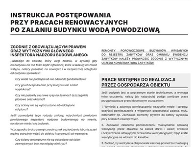 Instrukcja postępowania przy pracach renowacyjnych po zalaniu wodą powodziowa, s. 1