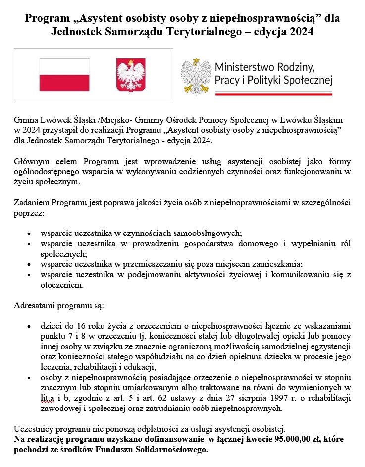 Program „Asystent osobisty osoby z niepełnosprawnością” dla Jednostek Samorządu Terytorialnego – edycja 2024