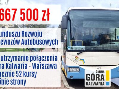 Kursy autobusowe z Góry Kalwarii w kierunku Warszawy z kolejnym dofinansowaniem