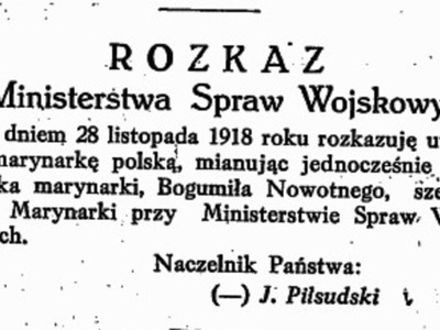 Rozkaz naczelnika państwa Józefa Piłsudskiego z 28 listopada 1918 r.