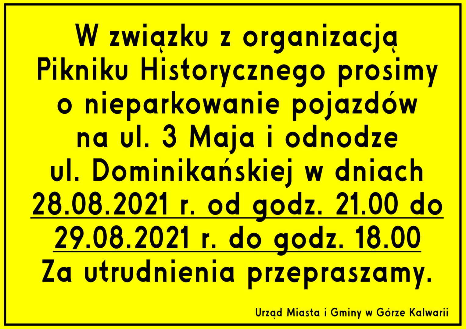 Informacja o utrudnieniach w ruchu związanych z Piknikiem Historycznym