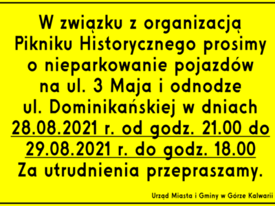Informacja o utrudnieniach w ruchu związanych z Piknikiem Historycznym  