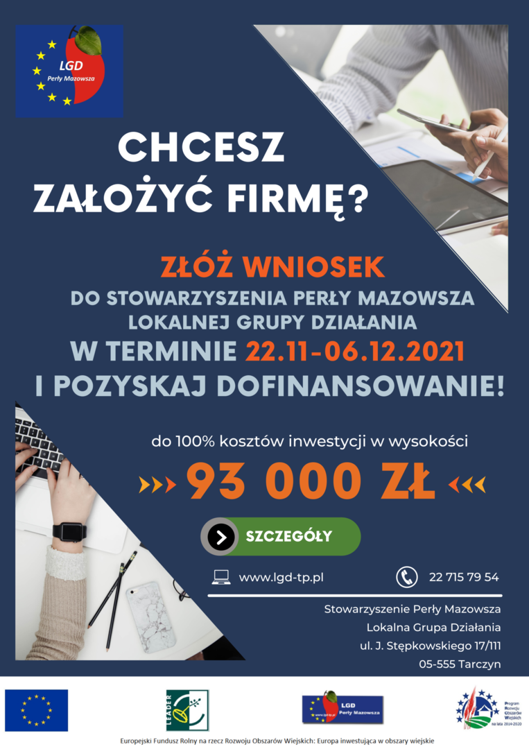 Ogłoszenie o naborze wniosków dla zakładających firmy - Lokalna Grupa Działania