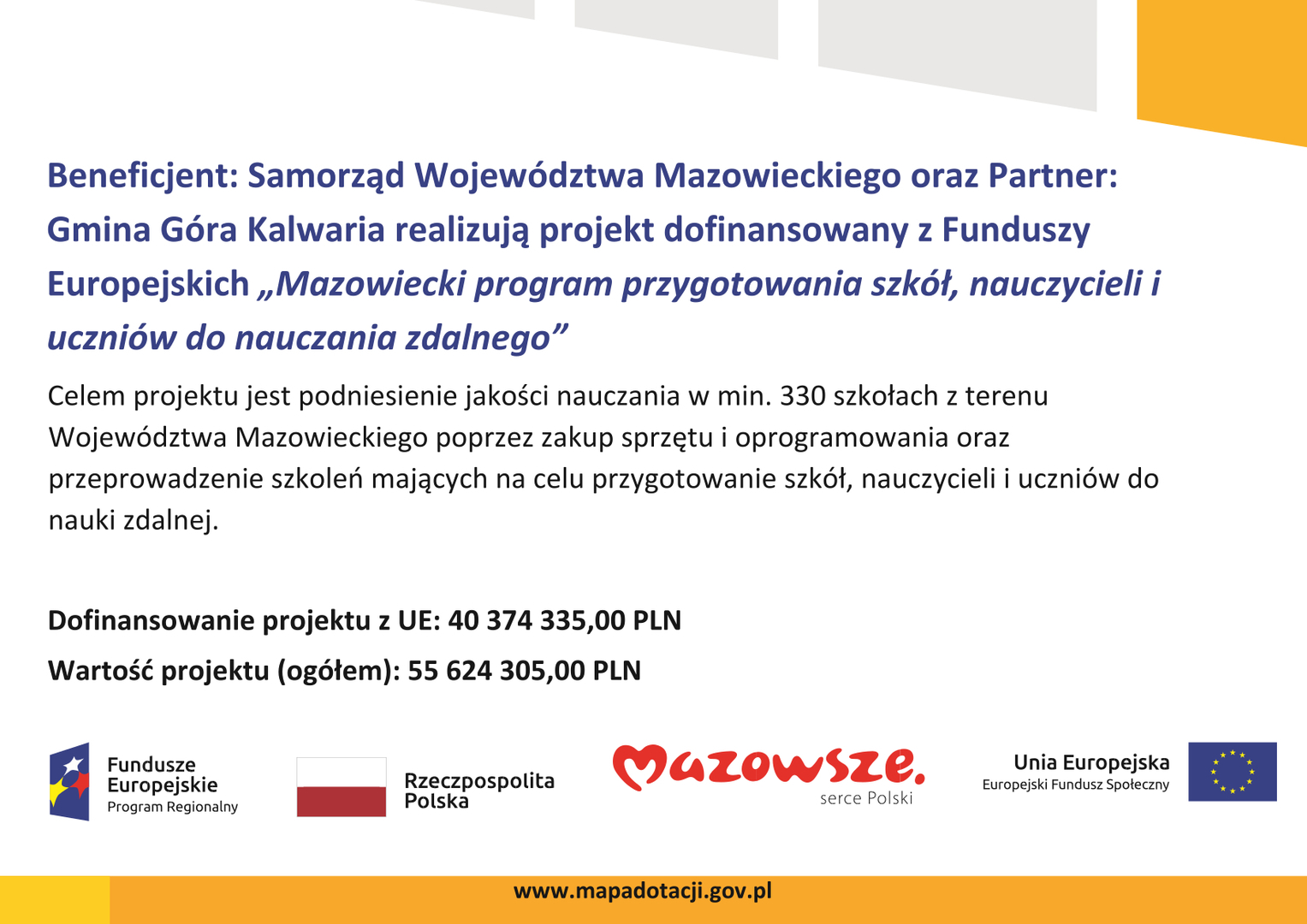 Dofinansowanie na zakup sprzętu dla dwóch szkół w gminie Góra Kalwaria