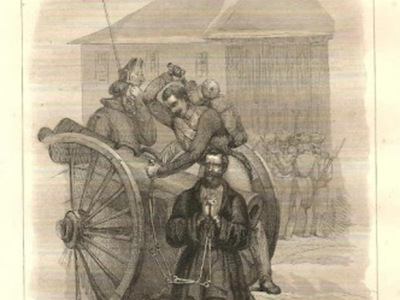 Mjr W. Łukasiński degradacja i zakucie w kajdany, ryc. Chodżko 1839 r.