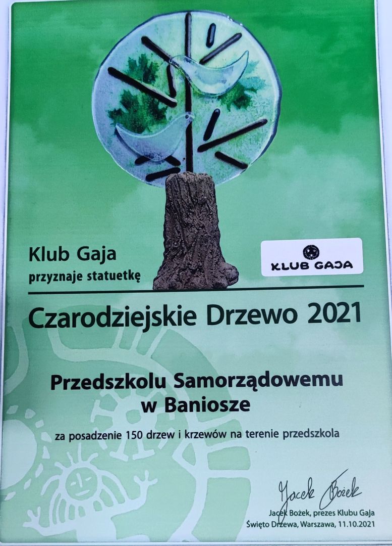 nagroda Klubu Gai dla przedszkola w Baniosze