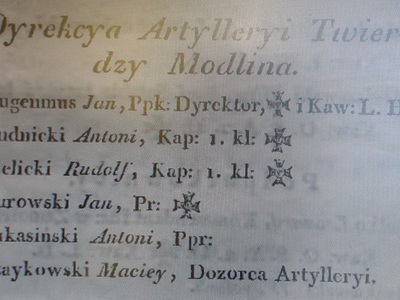 Dyrekcya Artylleryi Twierdzy Modlin. Rocznik Wojskowy Królestwa Polskiego za 1821 r.