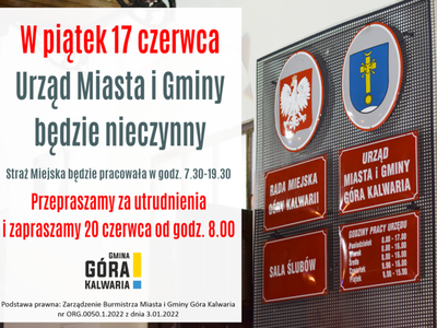 W piątek urząd będzie nieczynny