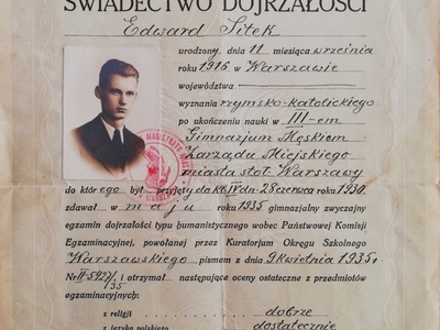 Świadectwo dojrzałości Edwarda Sitka seniora