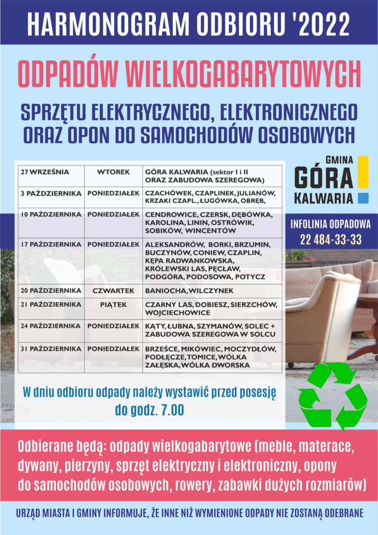 Harmonogram odbioru odpadów wielkogabarytowych - wsie