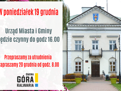 19 grudnia urząd czynny do godz. 16.00 