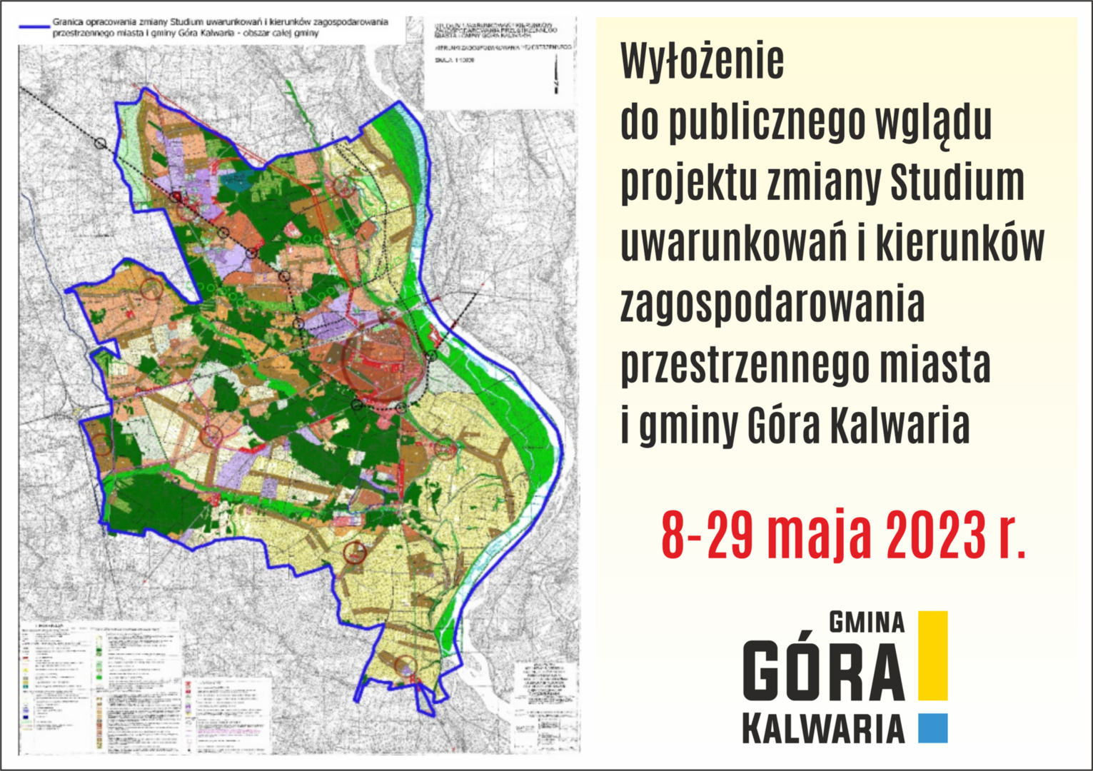 Ogłoszenie o wyłożeniu do publicznego wglądu projektu zmiany Studium
