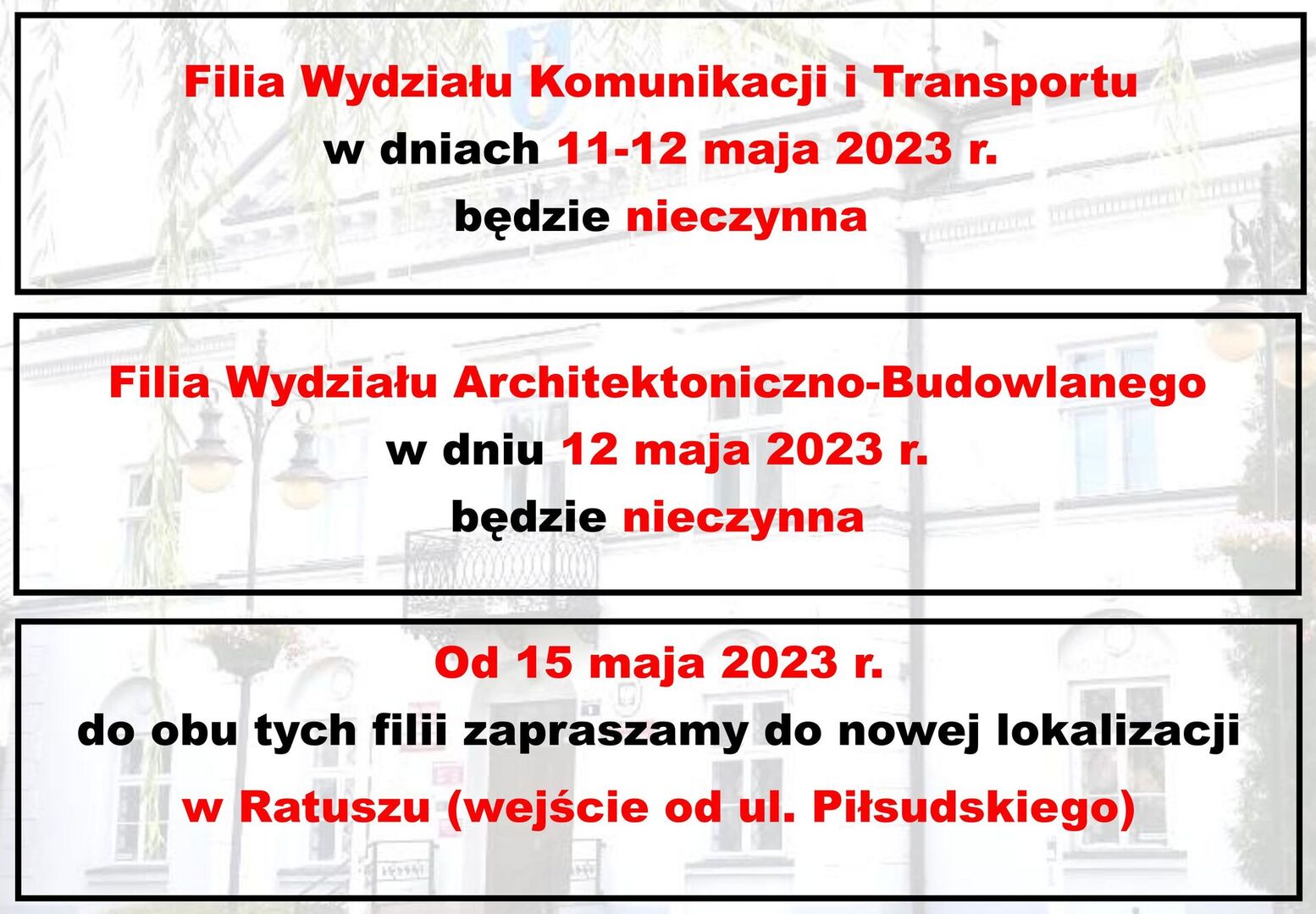 Przeniesienie filii starostwa do ratusza