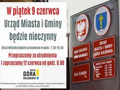 Urząd będzie nieczynny 9 czerwca 2023 r. 