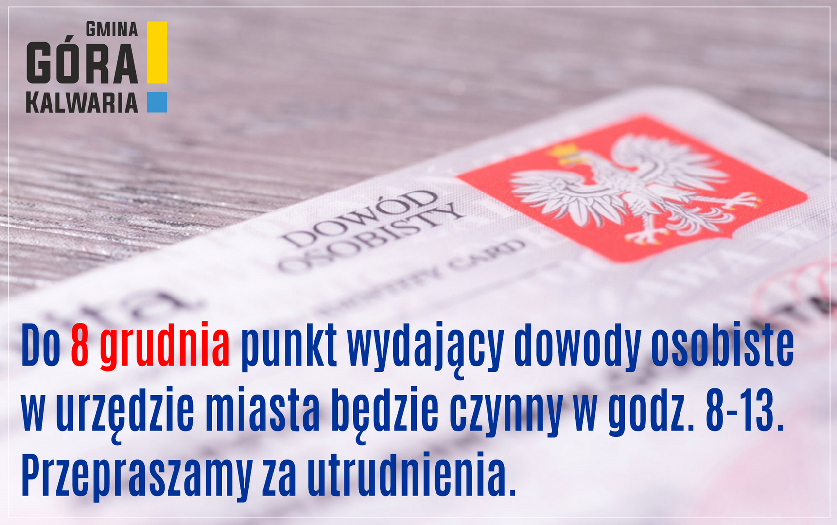 Punkt wydawania dowodów osobistych czynny z ograniczeniami